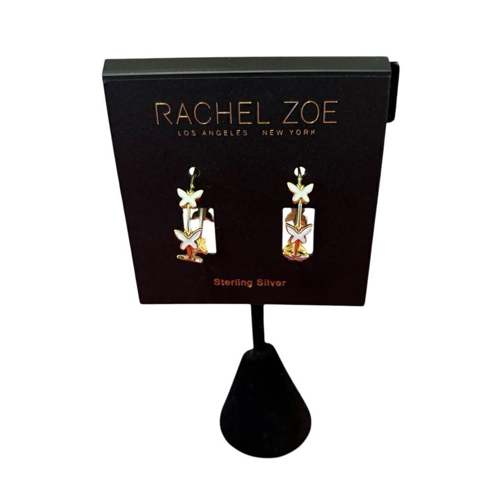 Rachel Zoe Sterling Silver White & Gold Toned Butterfly C Hoop Earrings.